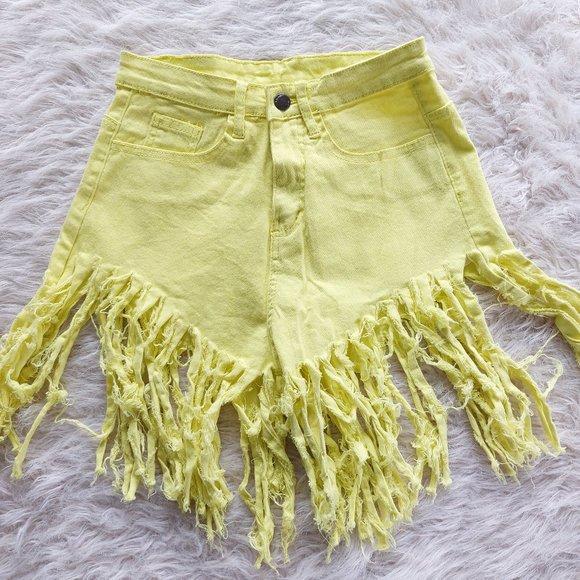 Falmer Heritage Yellow Distressed Tassel Shorts Size S - Picture 2 of 7